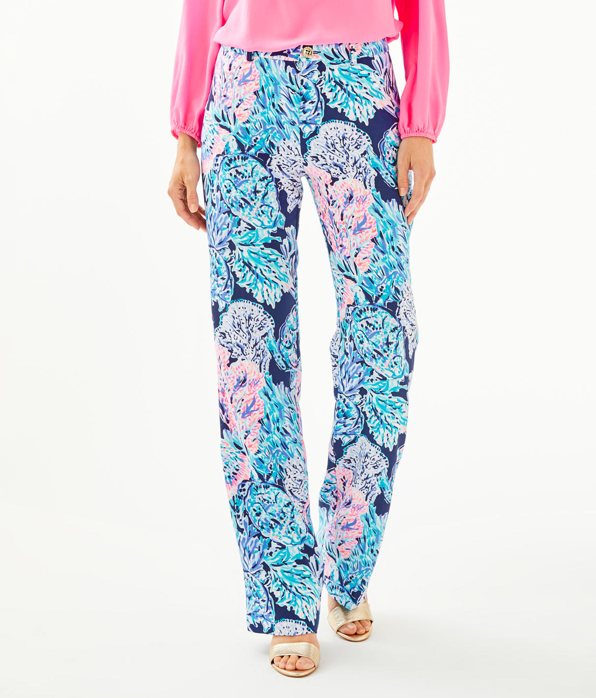 Lilly Pulitzer 33" Malorie High Rise Stretch Trouser In High Tide Navy Party In Paradise